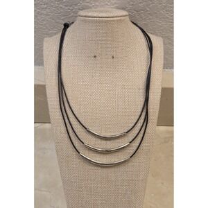 Silpada N1571 Black Leather Sterling Silver Tubes Necklace 3 Strands 16-18"
